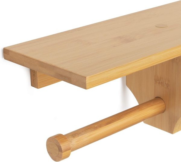 Bathroom Bamboo Double Dual Toilet Paper Holder with Convenience Shelf Tray China Factory - Image 7