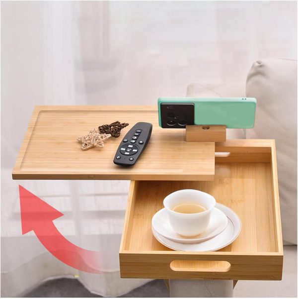 Bamboo Sofa Arm Tray Adjustable Size Fits Most Sofa Arms Convenient for Snacking Watching TV for Daily Use China Factory - Image 5