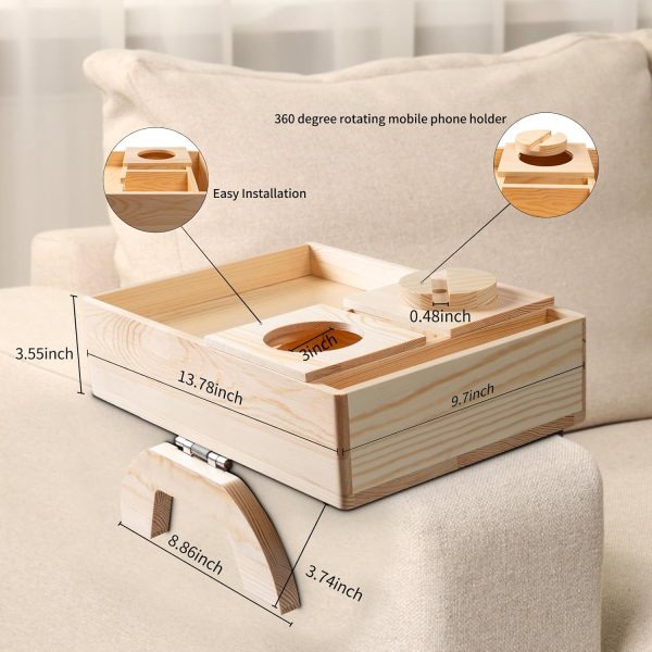 6 in 1 Couch Armrest Table with Drawer 360° Phone Holder Non Slip Stable for Living Room China Factory - Image 6