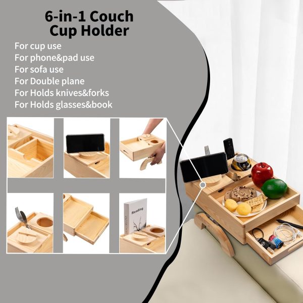 6 in 1 Couch Armrest Table with Drawer 360° Phone Holder Non Slip Stable for Living Room China Factory - Image 5