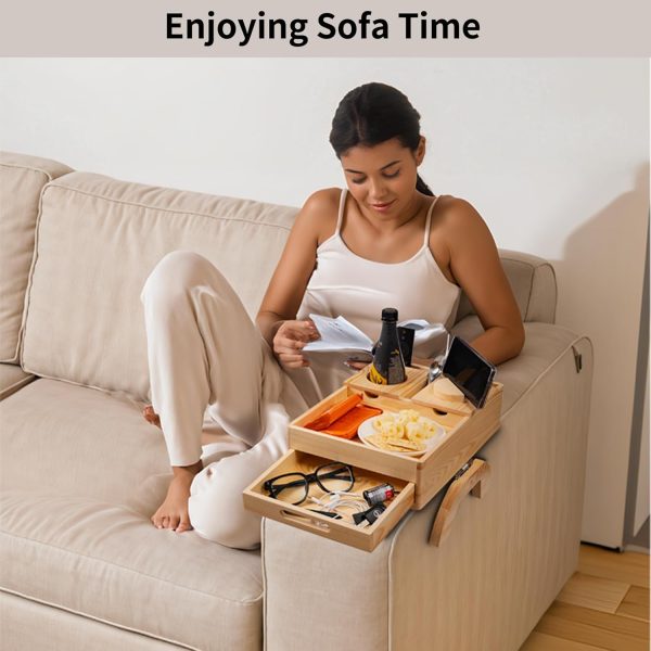 6 in 1 Couch Armrest Table with Drawer 360° Phone Holder Non Slip Stable for Living Room China Factory - Image 7