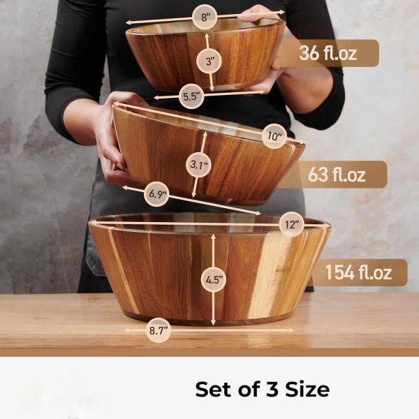 3 Piece Multi Size Reusable Wooden Salad Bowl Set China Factory - Image 2