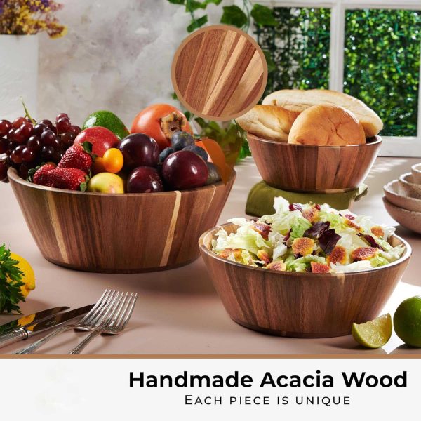 3 Piece Multi Size Reusable Wooden Salad Bowl Set China Factory - Image 5