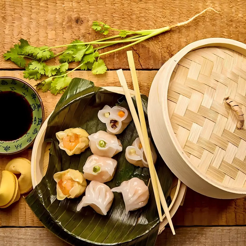 Bamboo steamer basket for dumplings and cooking