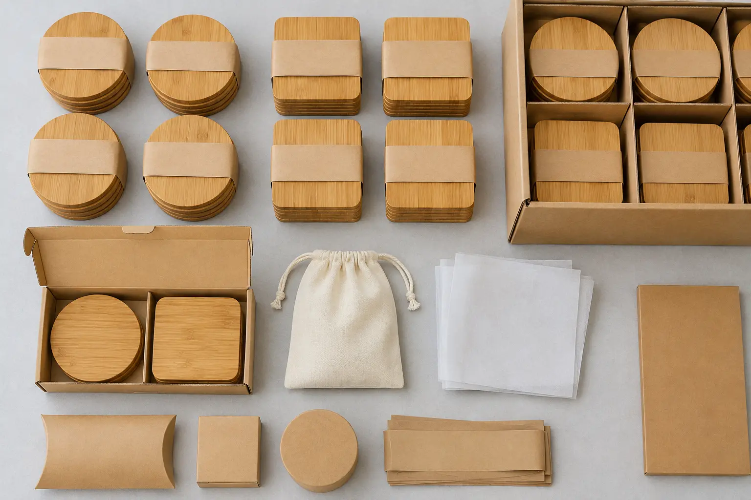 OEM packaging options for bamboo coasters bulk orders and retail sets