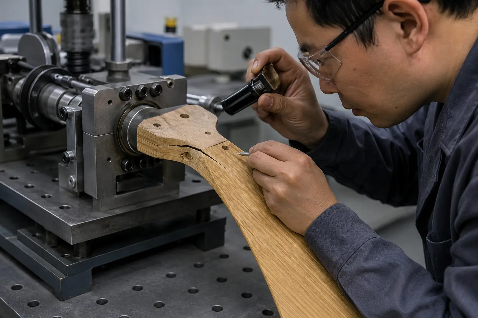 Longitudinal crack at a solid bamboo fan blade root during fatigue inspection