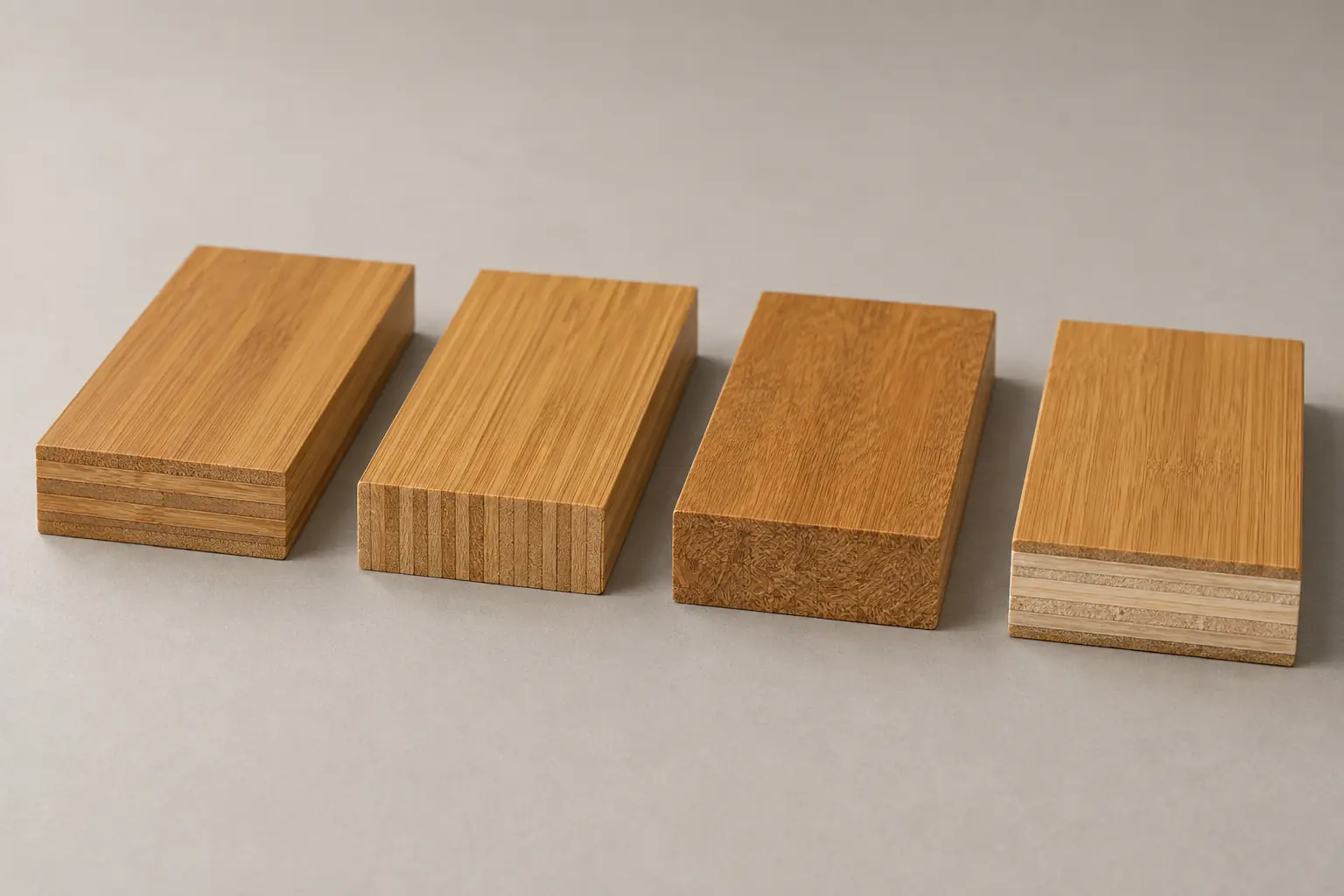 Horizontal vertical strand woven and engineered bamboo flooring samples