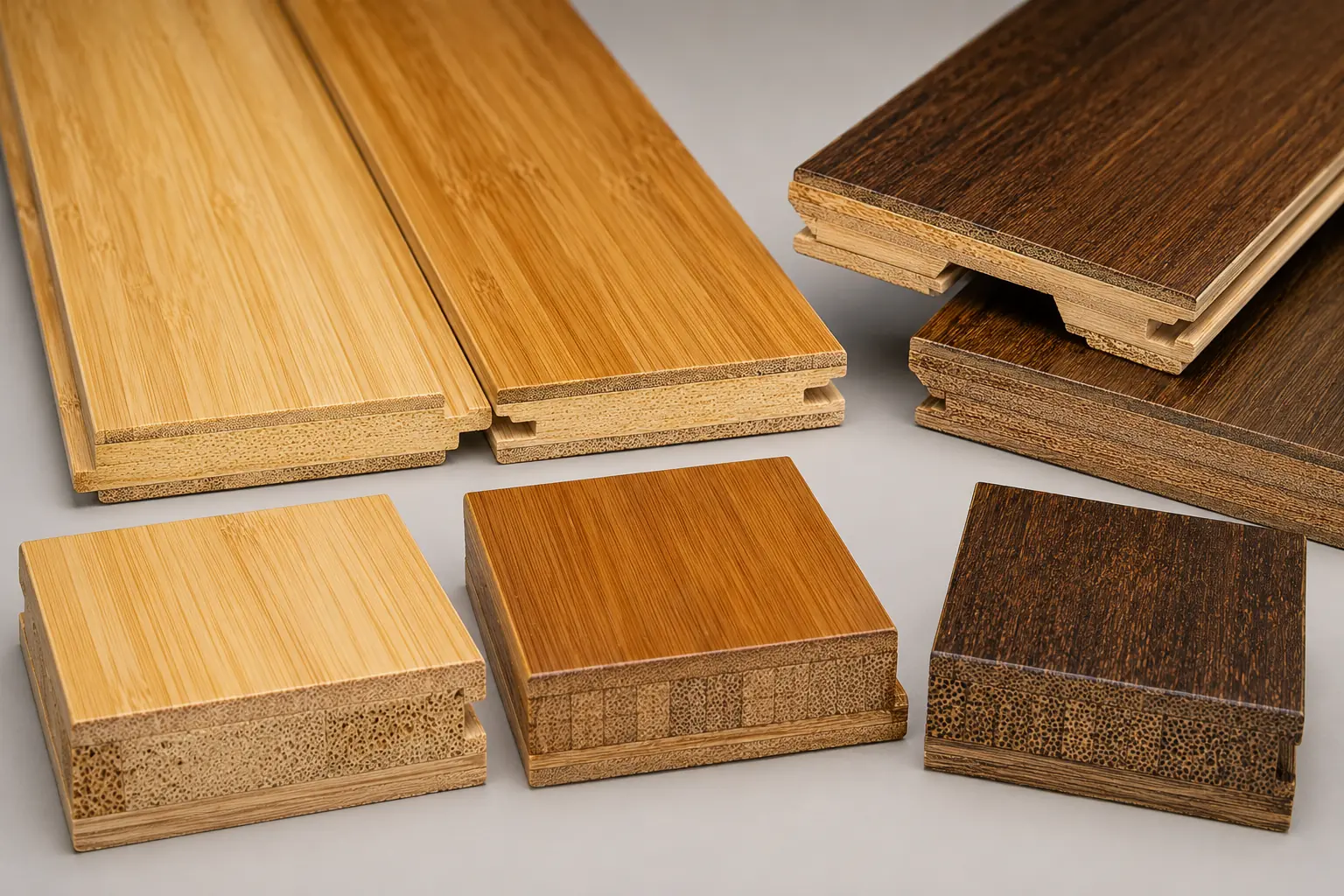 Bamboo flooring edge profiles and natural carbonized finishes