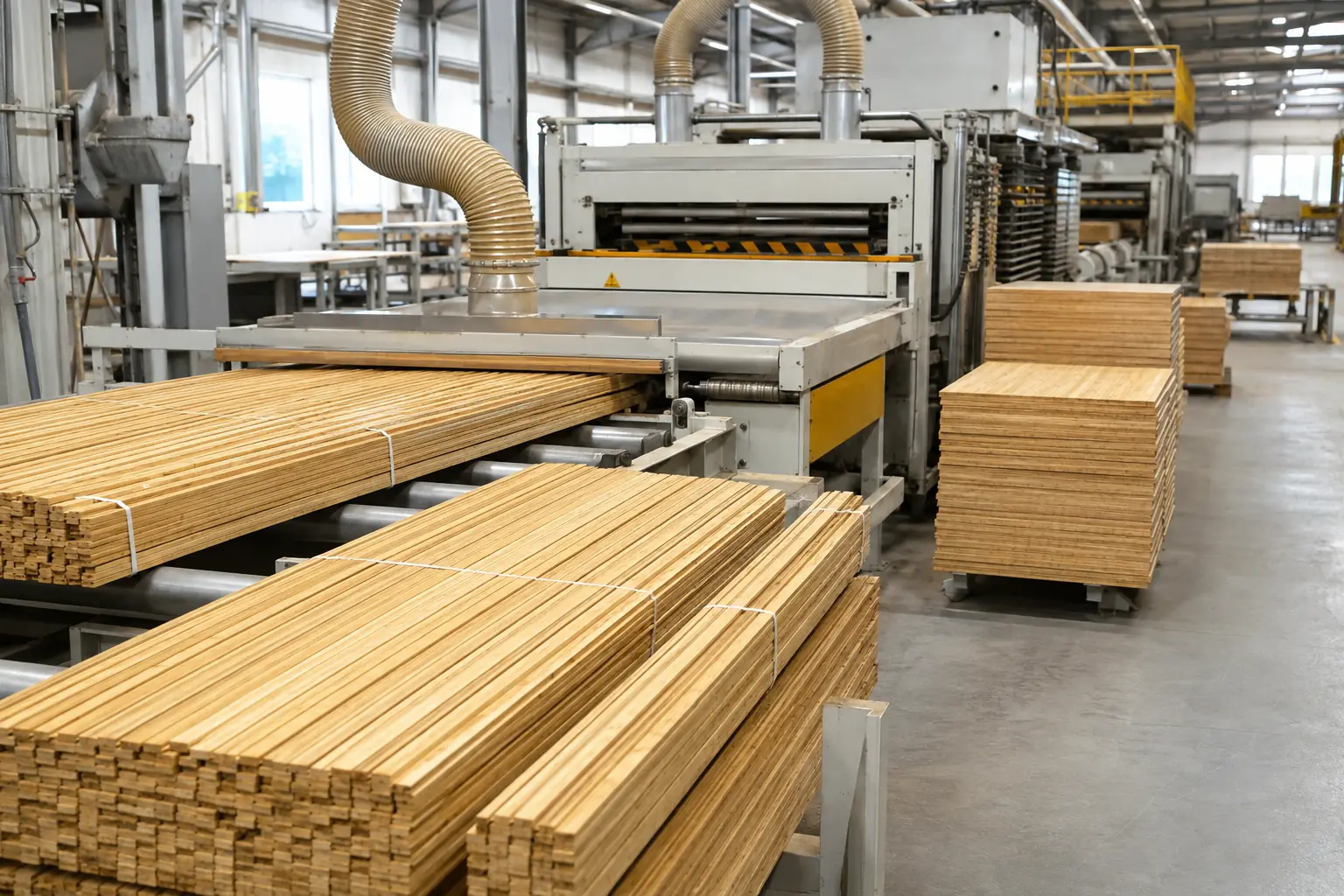 Generic bamboo flooring factory with prepared strips and pressing equipment