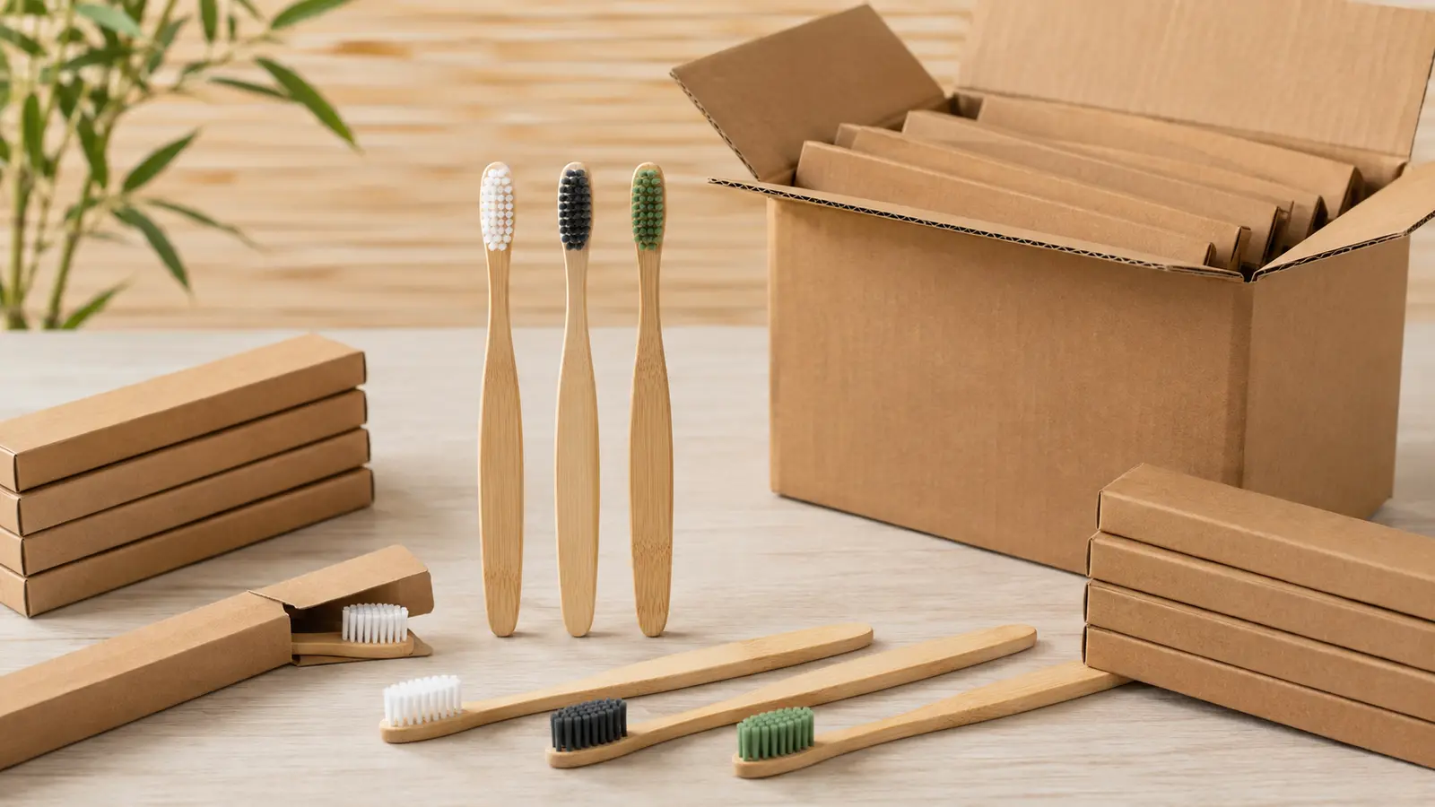 Bamboo toothbrush wholesale assortment with kraft packaging for bulk buyers
