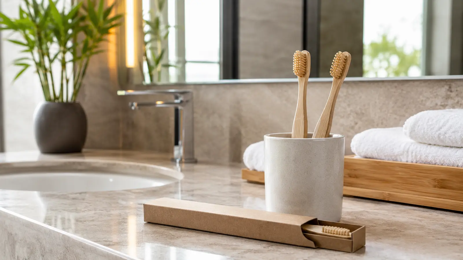Bamboo toothbrushes wholesale for hotel bathroom and hospitality supply