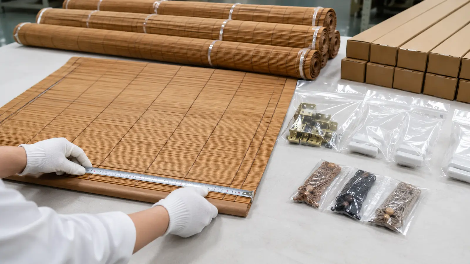 Factory quality control and accessory packing for custom bamboo blinds
