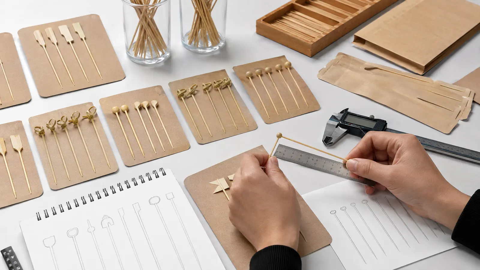 Custom bamboo cocktail picks in different shapes and lengths