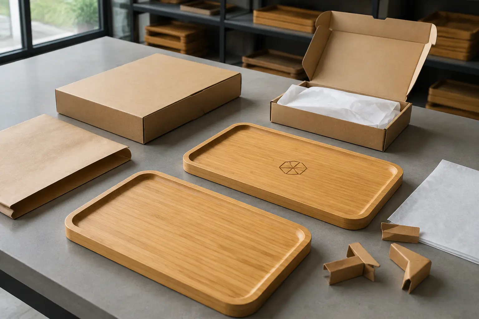 Custom bamboo trays with OEM branding and retail packaging options