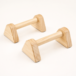 Pair of light wood push up bars with triangular supports
