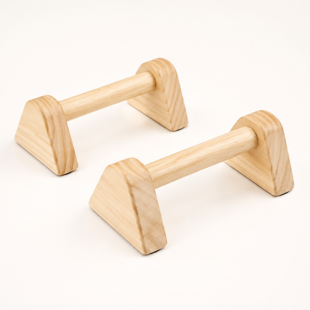 Pair of light wood push up bars with triangular supports