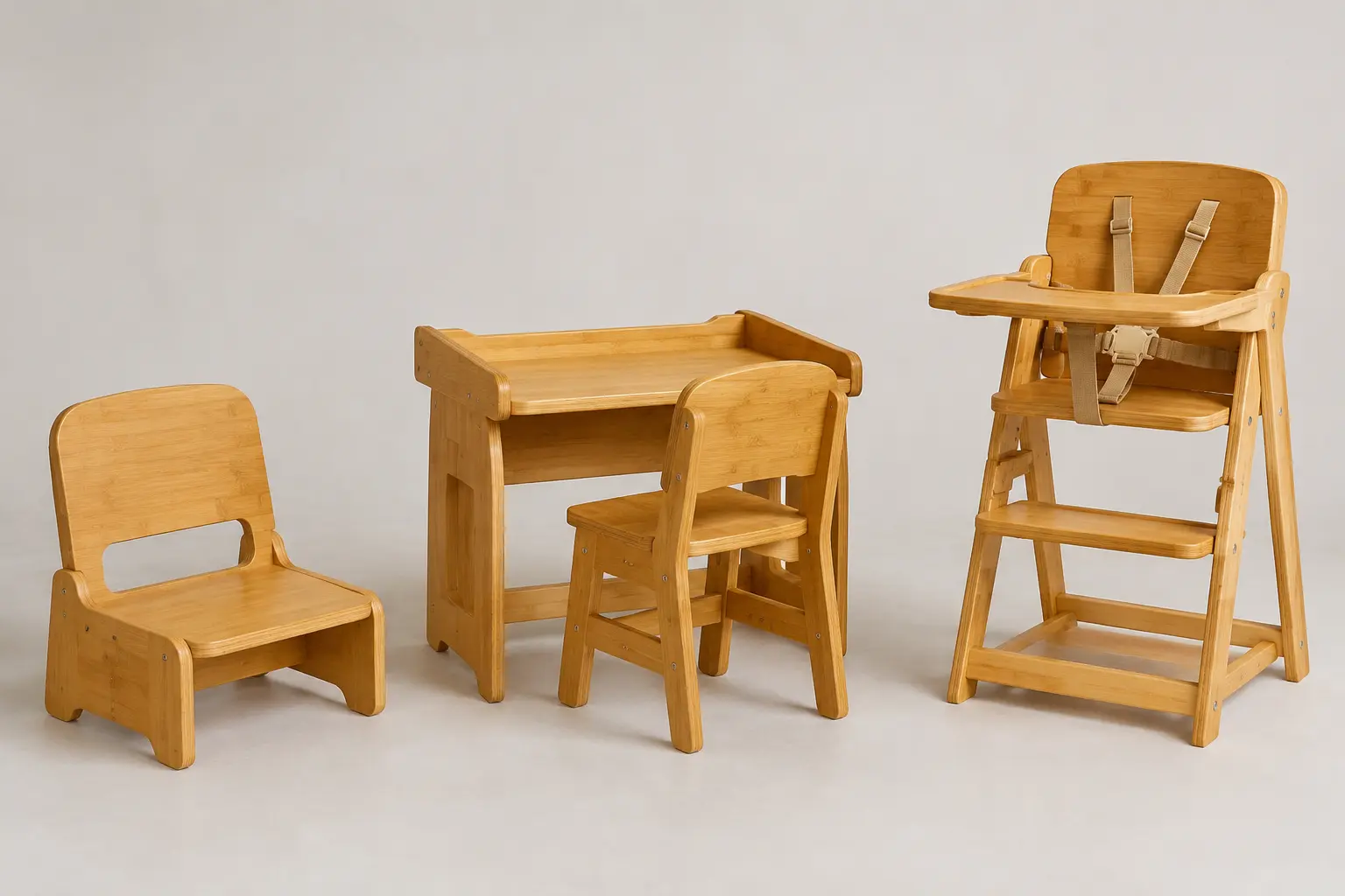 Comparison of low bamboo children’s chair, desk chair and high chair forms