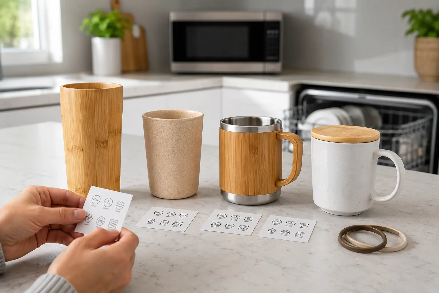 Natural bamboo cup, laminated bamboo cup, stainless travel mug and ceramic mug with bamboo lid