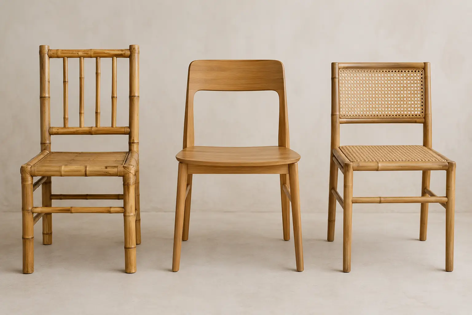Comparison of whole culm laminated bamboo and cane back dining chair constructions