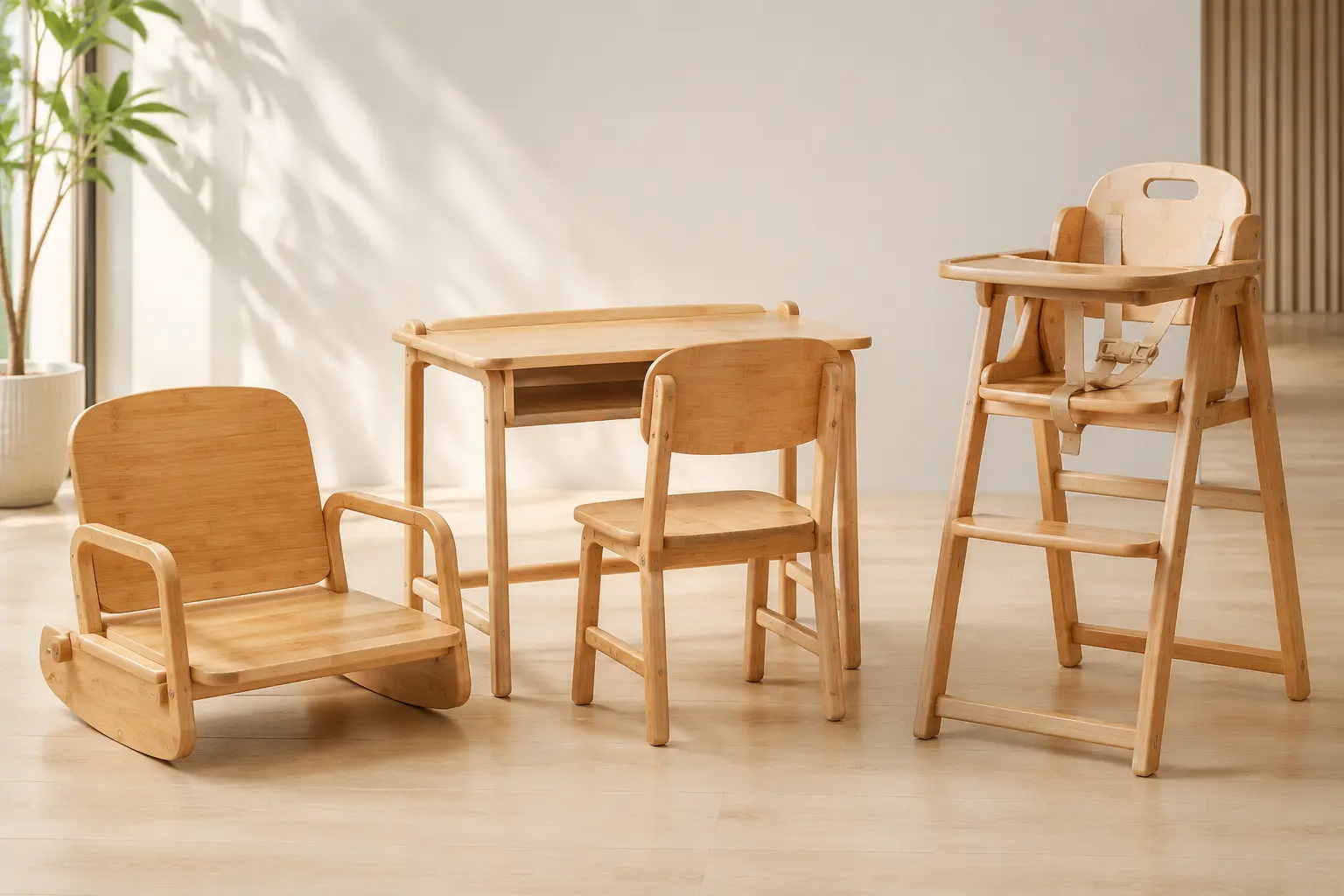 Bamboo kids chair, high chair and study chair concepts for different uses