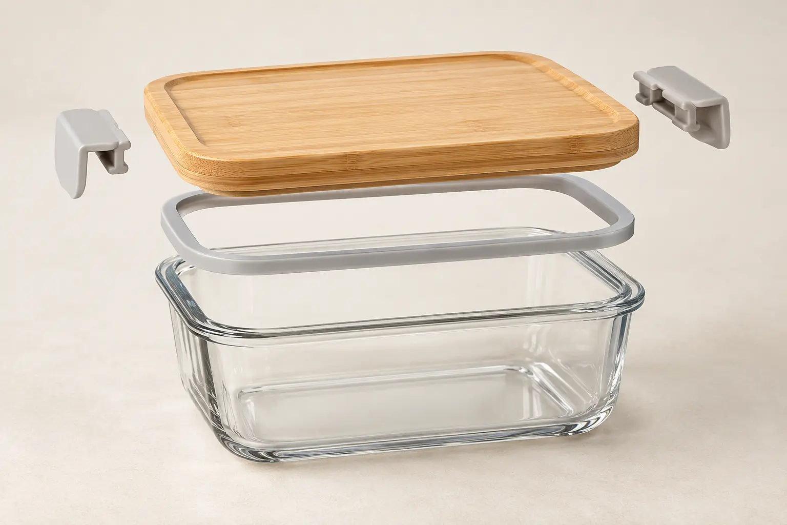 Bamboo lid food container showing gasket, rim and closure details